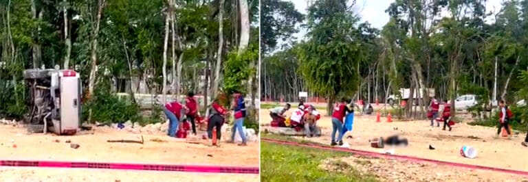 Un muerto y cuatro lesionados en volcadura de camioneta con obreros del Tren Maya, en Carrillo Puerto
