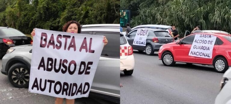 Protestan los choferes de Uber en Cancún contra presuntos abusos de la Guardia Nacional y demás autoridades .