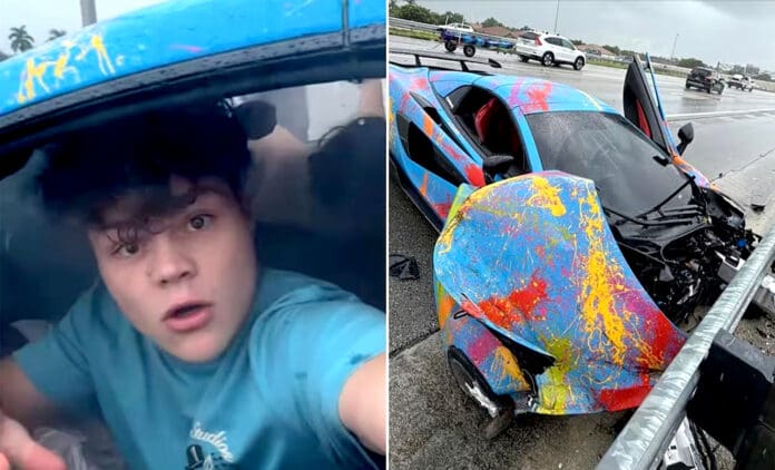 Video: Por ir con el celular, influencer graba su accidente; destroza su auto de lujo en Florida