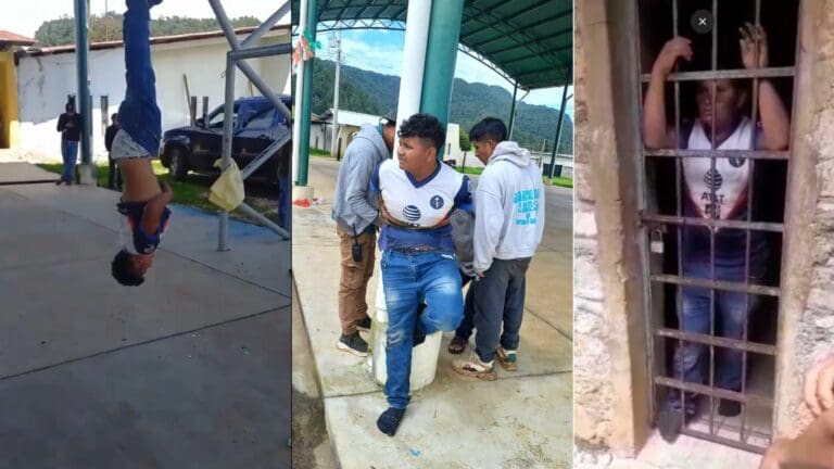 Pobladores de Chiapas cuelgan de cabeza a presunto ladrón y lo retienen en cárcel comunitaria