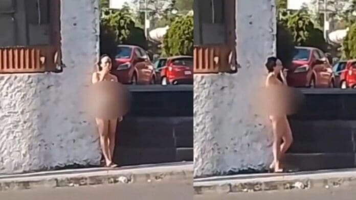 VIDEO: Captan a mujer desnuda en plena vía pública de Cumbres, Monterrey