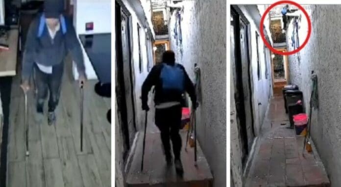 Video: Ladrón en muletas escala pared para robar un restaurante en Puebla