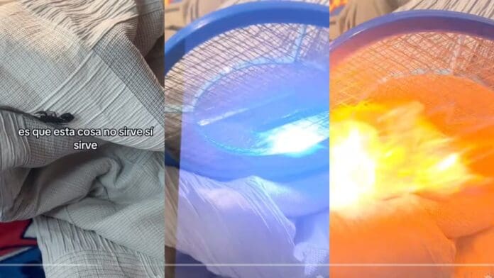 VIDEO: Mujer intenta matar un alacrán con raqueta eléctrica y casi incendia su habitación