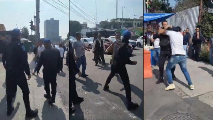 Video: Policía de la CDMX se pelea con comerciante en las inmediaciones del metro Coyoacán