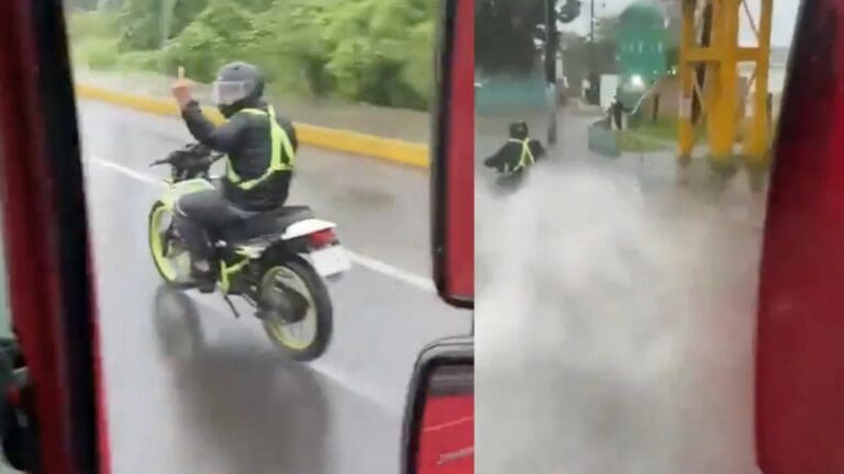 Video: Trailero moja a motociclista que “le pintó dedo” durante el camino
