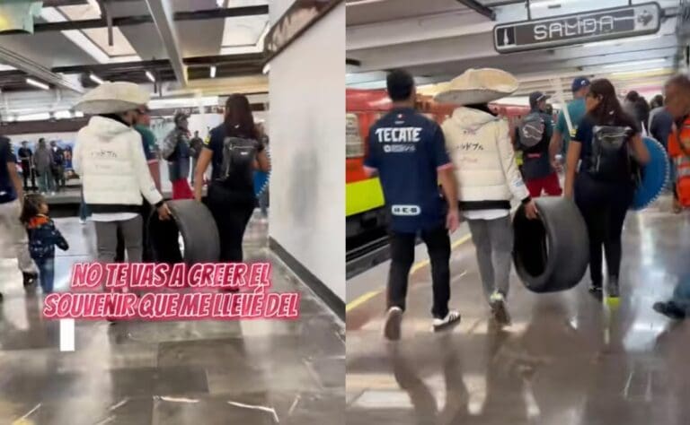 VIDEO: Aficionado presume haberse llevado una llanta como recuerdo del Gran Premio de México