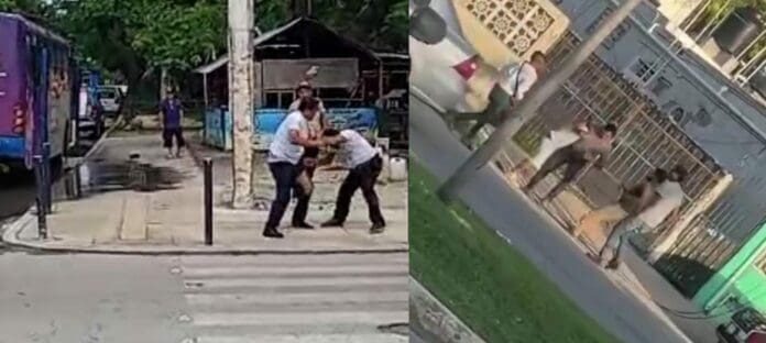 Captan a choferes de transporte público y peatones agarrándose a golpes en Cancún. Los incidentes fueron grabados.