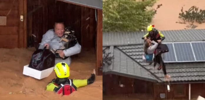 Video: Captan rescate de una mujer y su perro en inundación por la DANA en España