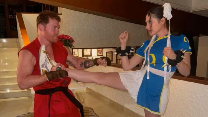 Critican a 'Canelo' Álvarez y su esposa por disfrazarse de 'Street Fighter' en Halloween