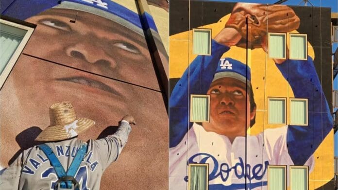 Video: Realizan homenaje a Fernando Valenzuela con enorme mural en edificio de Los Ángeles