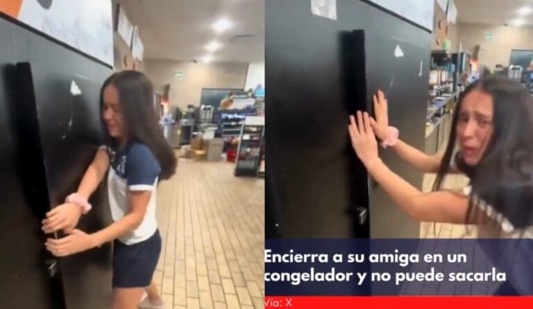 VIDEO: Encierra a su amiga en el congelador y comienza a llorar porque no puede sacarla