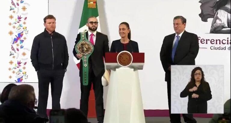 Claudia Sheinbaum y Saúl "Canelo" Álvarez anuncian la clase de box más grande del mundo para abril de 2025.