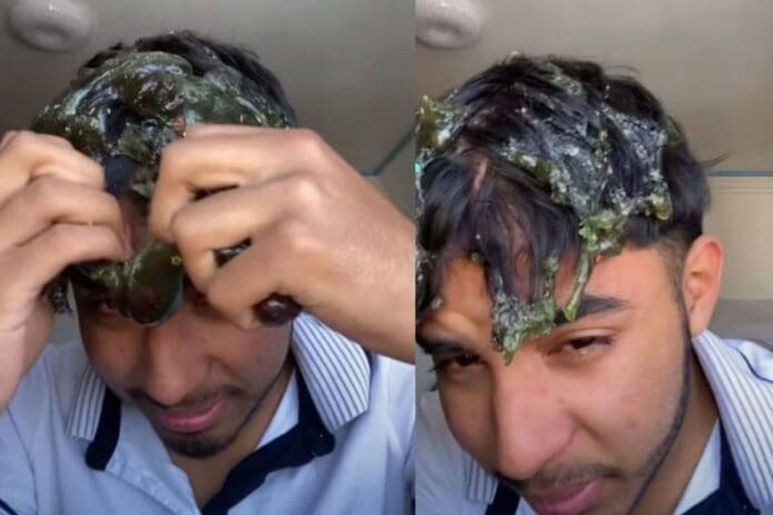 Hombre se queda dormido y su sobrina le pega “slime” en el cabello para hacerle un peinado