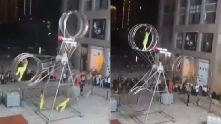 Captan momento exacto en que un acróbata sale disparado al realizar truco en la "Rueda de la Muerte"