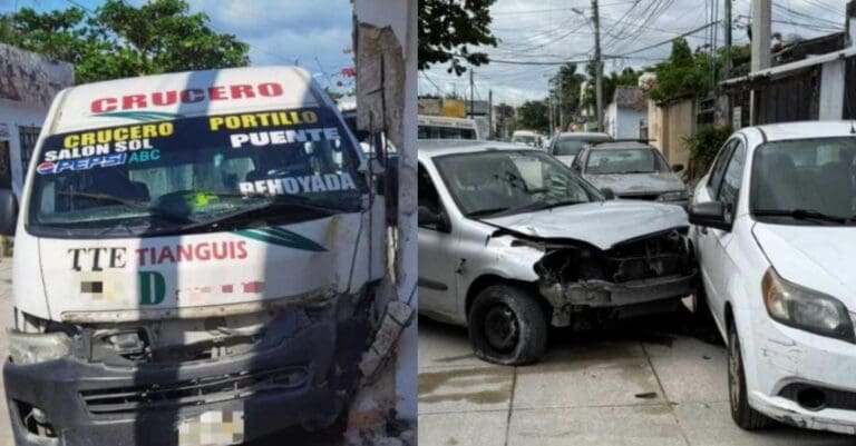 Reportan cinco lesionados tras choque de combi y automóvil en Cancún