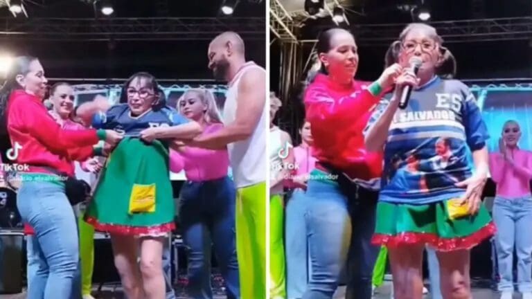 Tunden a "La Chilindrina" por ponerse playera de Nayib Bukele durante evento en El Salvador