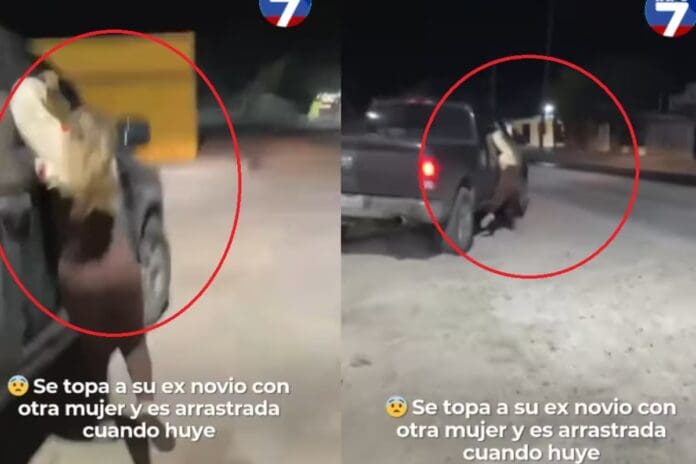 VIDEO: Mujer persigue a su pareja y su amante corriendo tras el auto, pero termina cayendo estrepitosamente