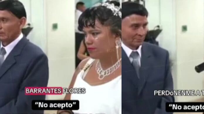 VIDEO: Mujer huye de su boda en un matrimonio colectivo y deja a su novio solo frente a todos