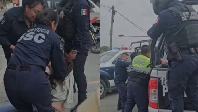 Policías de Tizayuca, Hidalgo someten con golpes y gas lacrimógeno a pareja de motociclistas que viajaba sin casco