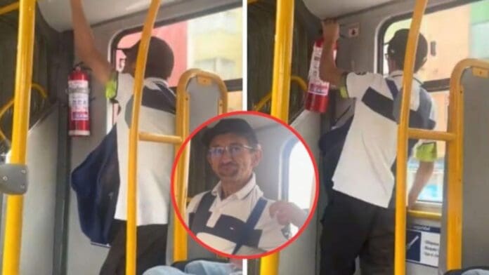 Video: Sujeto se roba un extintor mientras viajaba en el transporte público en Colombia