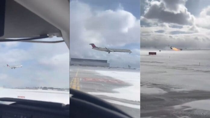 Captan momento exacto en que avión de Delta Airlines se vuelca en el aeropuerto de Toronto, Canadá