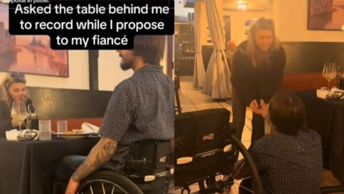 Video: Hombre en silla de ruedas se arrodilla y le pide matrimonio a su pareja en Estados Unidos