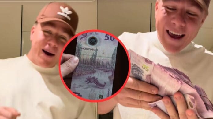 Influencer de Rusia bromea sobre coleccionar billetes de ajolote y su impacto en la economía de México