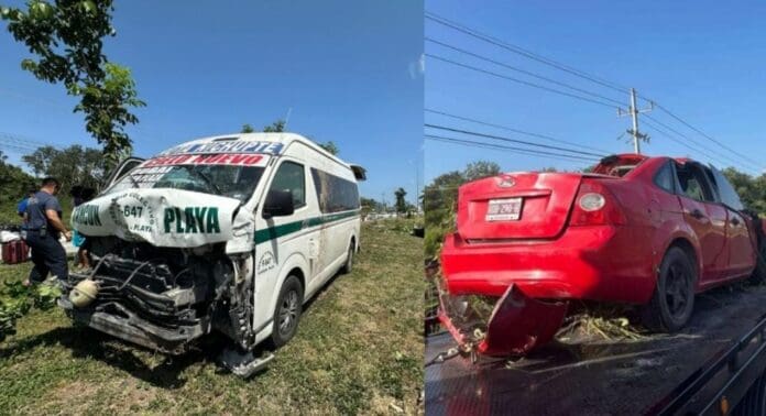 Siguen los percances en el tramo Playa del Carmen-Cancún; choca van y vuelca un automovilista. Hubo lesionados.