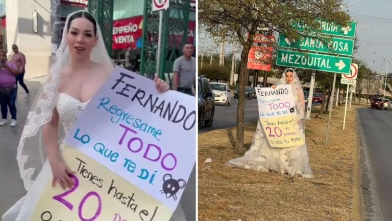 VIDEO: Joven sale vestida de novia en Monterrey para denunciar al organizador de su boda tras estafarla con más de 200 mil pesos