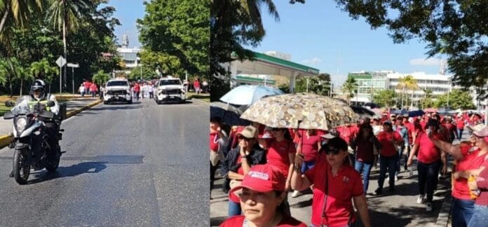 Maestros marchan en la Zona Hotelera de Cancún pese al retiro de la reforma a ley del ISSSTE. Seguirán con su paro de 72 horas.