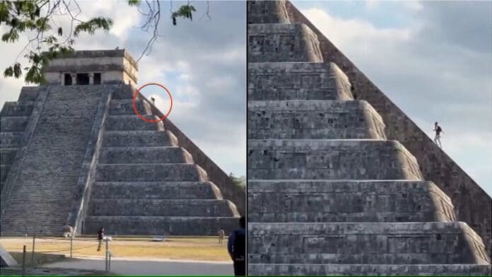VIDEO: Golpean a turista alemán por subir a pirámide de Chichén Itzá durante el descenso de Kukulkán