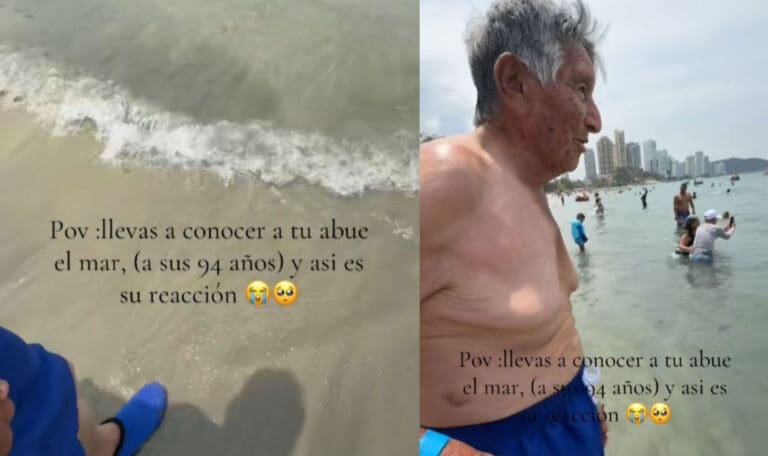 VIDEO: Mujer lleva a su abuelo de 94 años a conocer el mar y esta fue su reacción