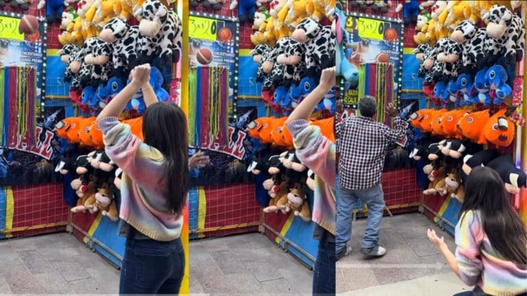 Video: Tiktoker descubre trampa en juego de basquetbol de la feria