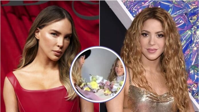 Belinda le lleva enorme ramo de flores a Shakira durante su último concierto en la CDMX