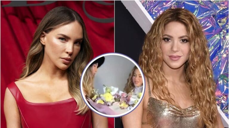 Belinda le lleva enorme ramo de flores a Shakira durante su último concierto en la CDMX