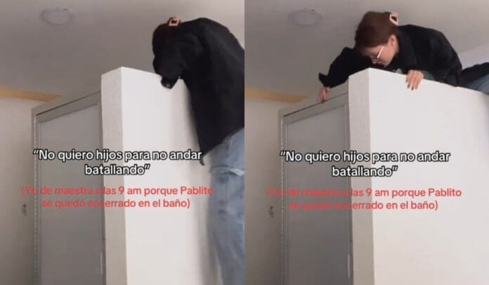 Maestra escala baño de una escuela para rescatar