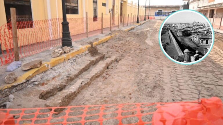 Descubren vestigios del muro colonial que protegía al puerto de Veracruz durante obras de repavimentación