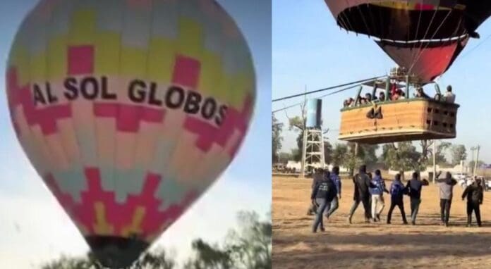 Captan un nuevo percance de globo aerostático en la zona de Teotihuacán. Por fortuna se evitó una tragedia.