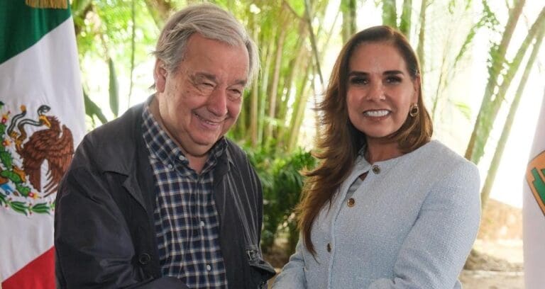 Recibe Mara Lezama en Cancún al secretario general de la ONU, António Guterres y refrenda compromiso con la agenda global.