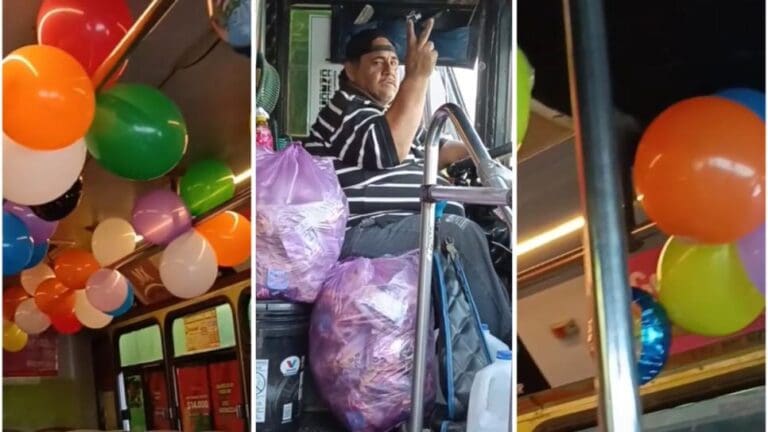 Chofer de Mazatlán adornó su camión y regaló dulces por el Día del Niño