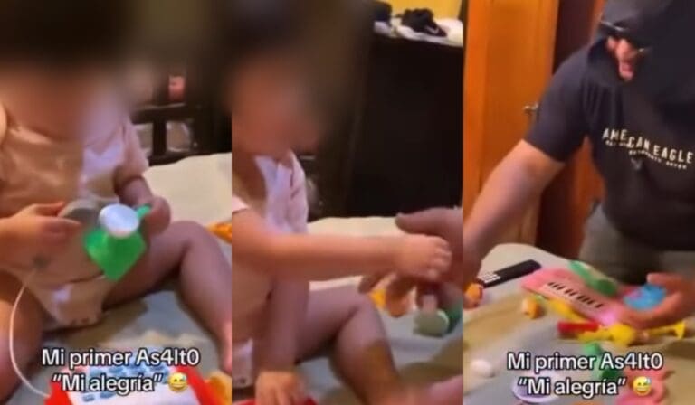 VIDEO: Padre simula un asalto mientras su hija juega a la cajita registradora