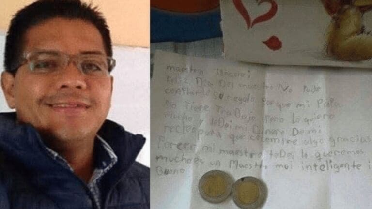 Niña le escribe una carta y le regala dos pesos a su maestro por su día