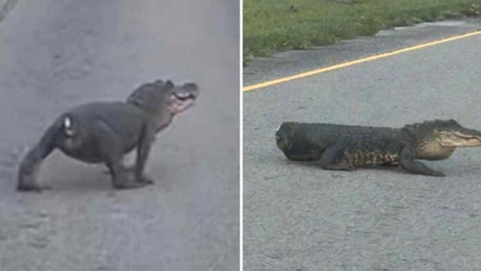 Captan a un caimán sin cola paseando por carretera en Luisiana, Estados Unidos
