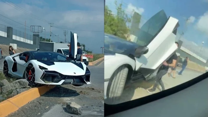 Critican a conductor que chocó su costoso Lamborghini en Allende, Nuevo León