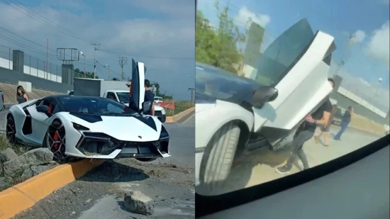 Critican a conductor que chocó su costoso Lamborghini en Allende, Nuevo León