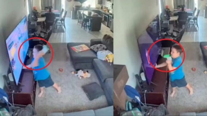 Video: Niño descompone su televisión tras golpearla con el control de su consola en Estados Unidos