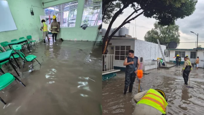 Rescatan a alumnos atrapados por inundación en una escuela en Acolman, Edomex