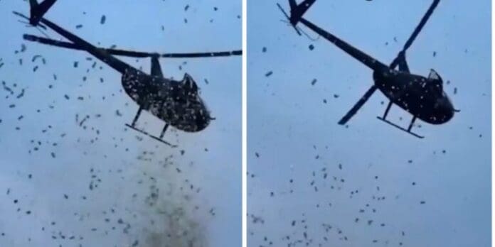 Lanzan dólares desde un helicóptero para cumplir último deseo de un empresario en Estados Unidos
