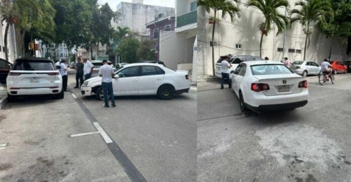 Conductor choca contra la camioneta de Kira Iris San, la exregidora de Playa del Carmen. Por fortuna el incidente no pasó a mayores.