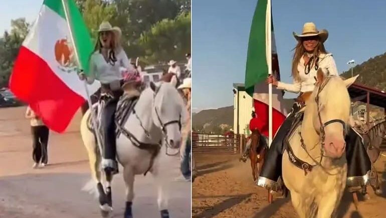 Video: Modelo Bella Hadid ondea con orgullo la bandera de México en un rodeo de Colorado, Estados Unidos